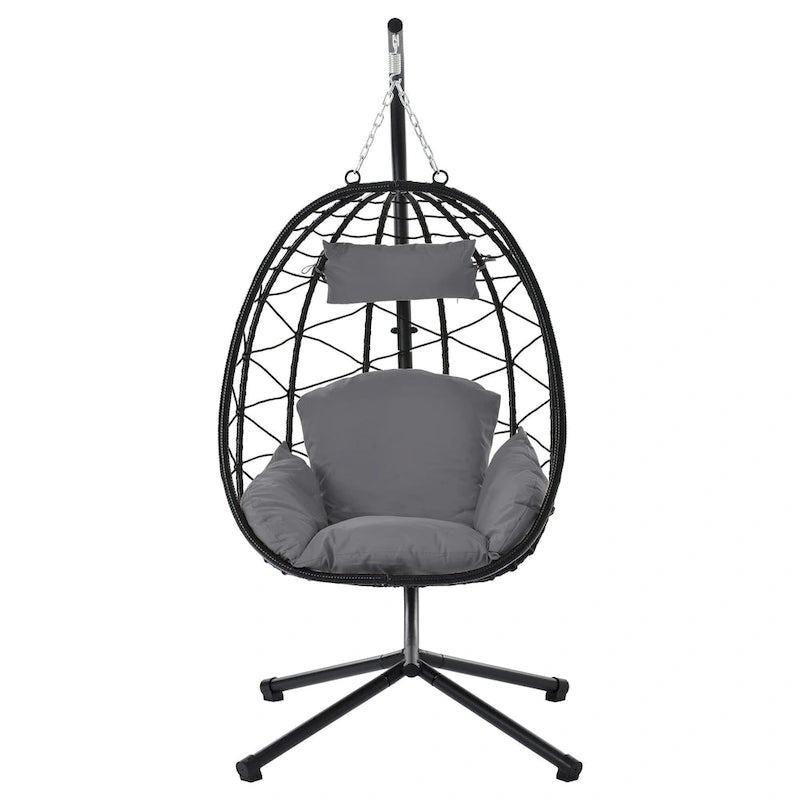 GDFStudio - Celeste Indoor Outdoor Swing Egg Chair with Stand for Relaxing Patio and Garden Lounging