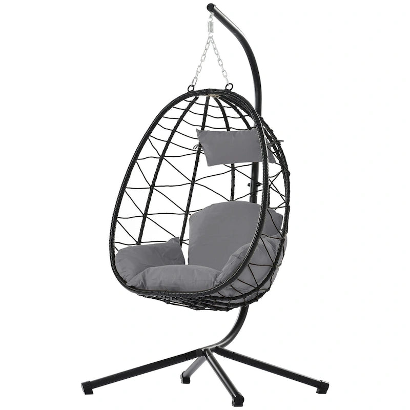 GDFStudio - Celeste Indoor Outdoor Swing Egg Chair with Stand for Relaxing Patio and Garden Lounging