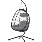 GDFStudio - Celeste Indoor Outdoor Swing Egg Chair with Stand for Relaxing Patio and Garden Lounging
