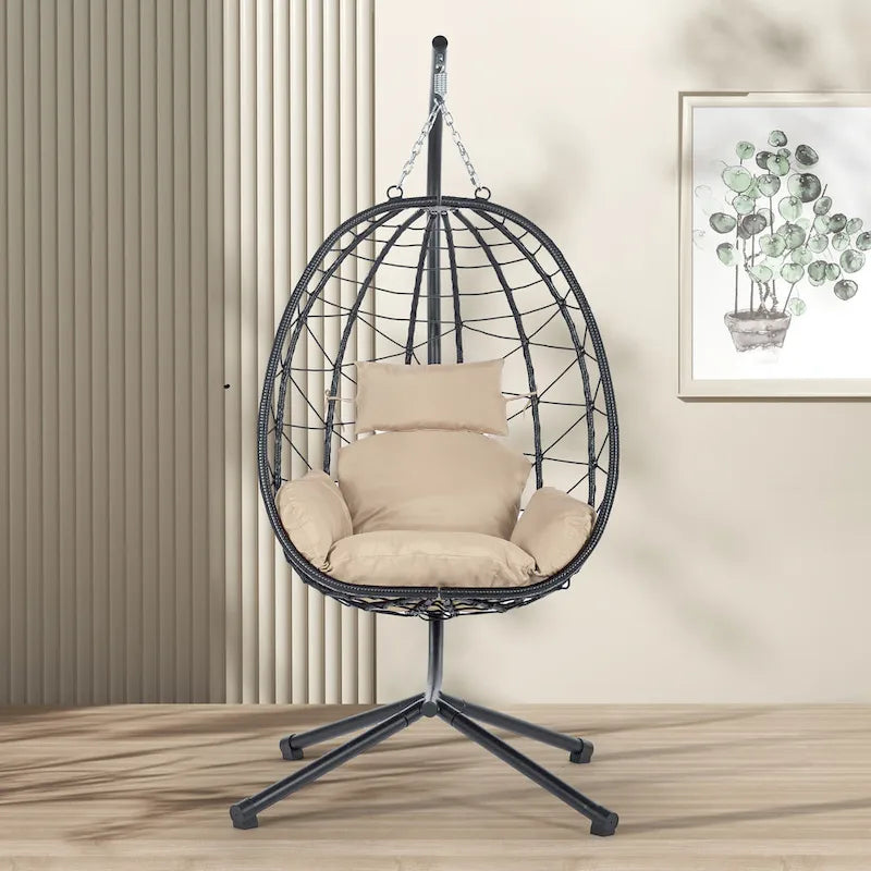 GDFStudio - Celeste Indoor Outdoor Swing Egg Chair with Stand for Relaxing Patio and Garden Lounging