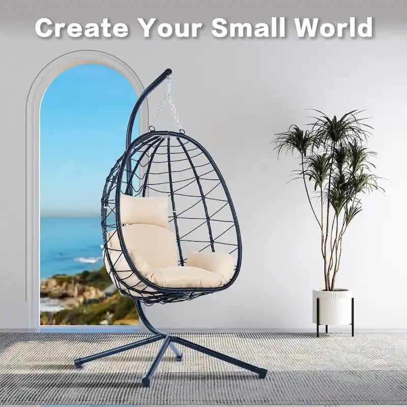 GDFStudio - Celeste Indoor Outdoor Swing Egg Chair with Stand for Relaxing Patio and Garden Lounging