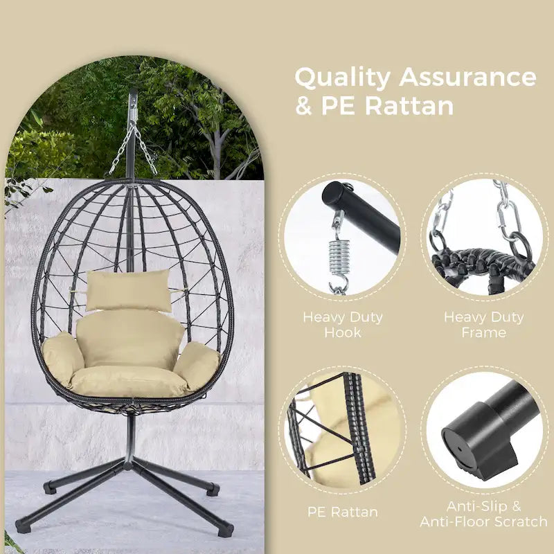 GDFStudio - Celeste Indoor Outdoor Swing Egg Chair with Stand for Relaxing Patio and Garden Lounging
