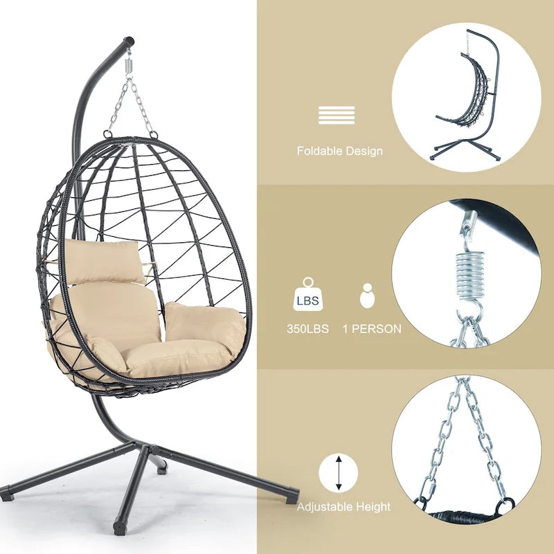 GDFStudio - Celeste Indoor Outdoor Swing Egg Chair with Stand for Relaxing Patio and Garden Lounging