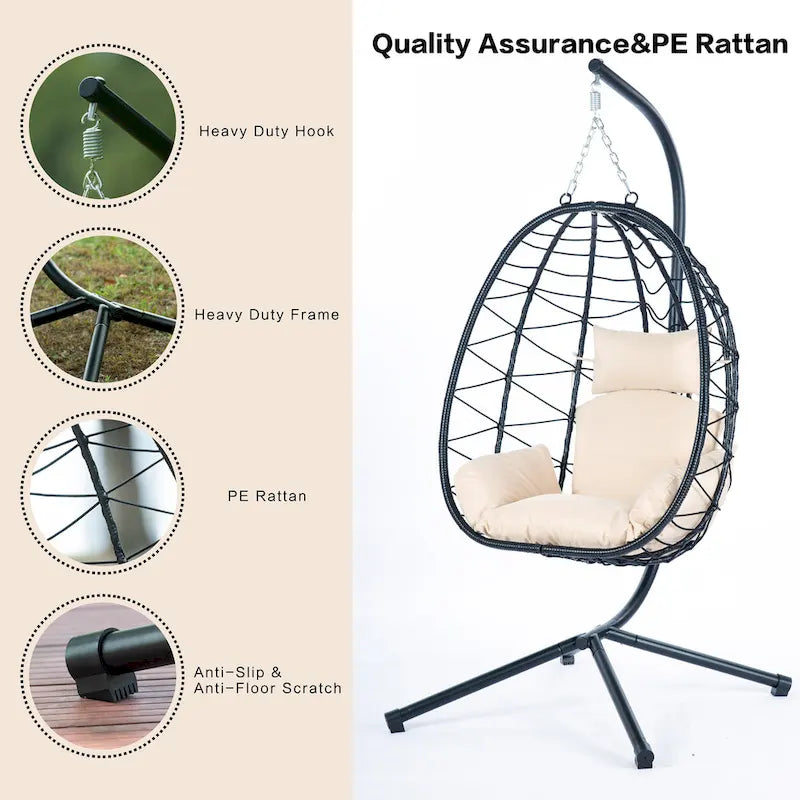 GDFStudio - Celeste Indoor Outdoor Swing Egg Chair with Stand for Relaxing Patio and Garden Lounging
