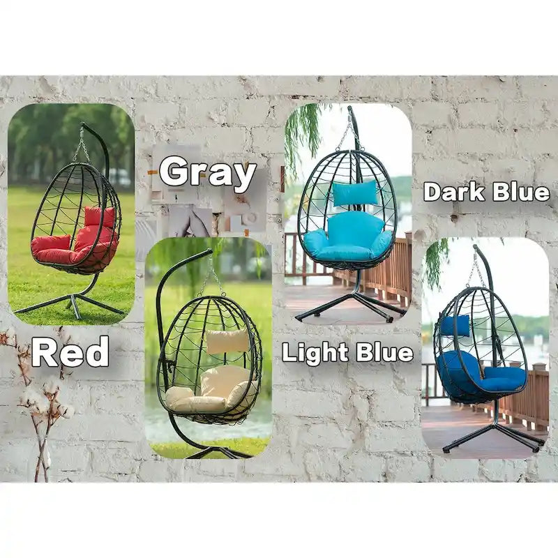GDFStudio - Celeste Indoor Outdoor Swing Egg Chair with Stand for Relaxing Patio and Garden Lounging