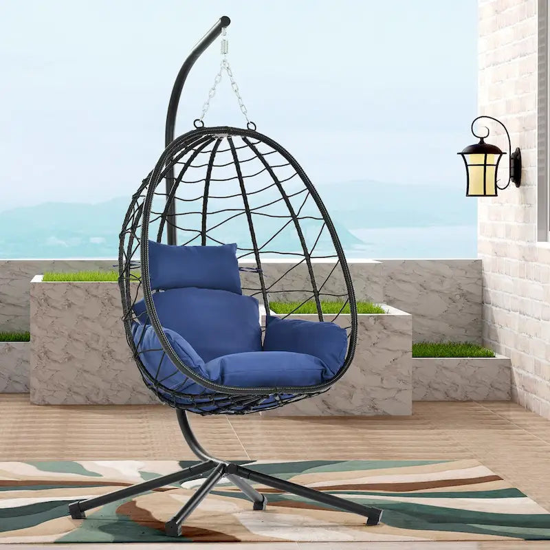 GDFStudio - Celeste Indoor Outdoor Swing Egg Chair with Stand for Relaxing Patio and Garden Lounging