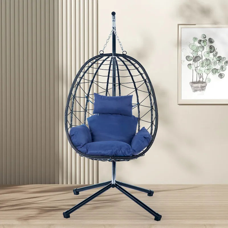 GDFStudio - Celeste Indoor Outdoor Swing Egg Chair with Stand for Relaxing Patio and Garden Lounging