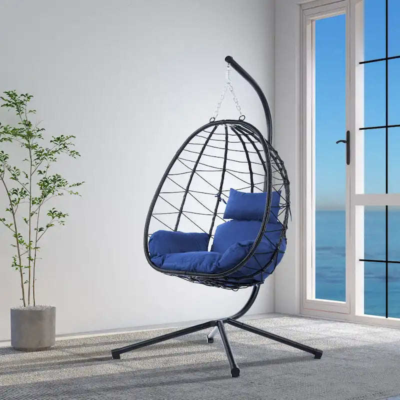 GDFStudio - Celeste Indoor Outdoor Swing Egg Chair with Stand for Relaxing Patio and Garden Lounging