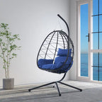 GDFStudio - Celeste Indoor Outdoor Swing Egg Chair with Stand for Relaxing Patio and Garden Lounging