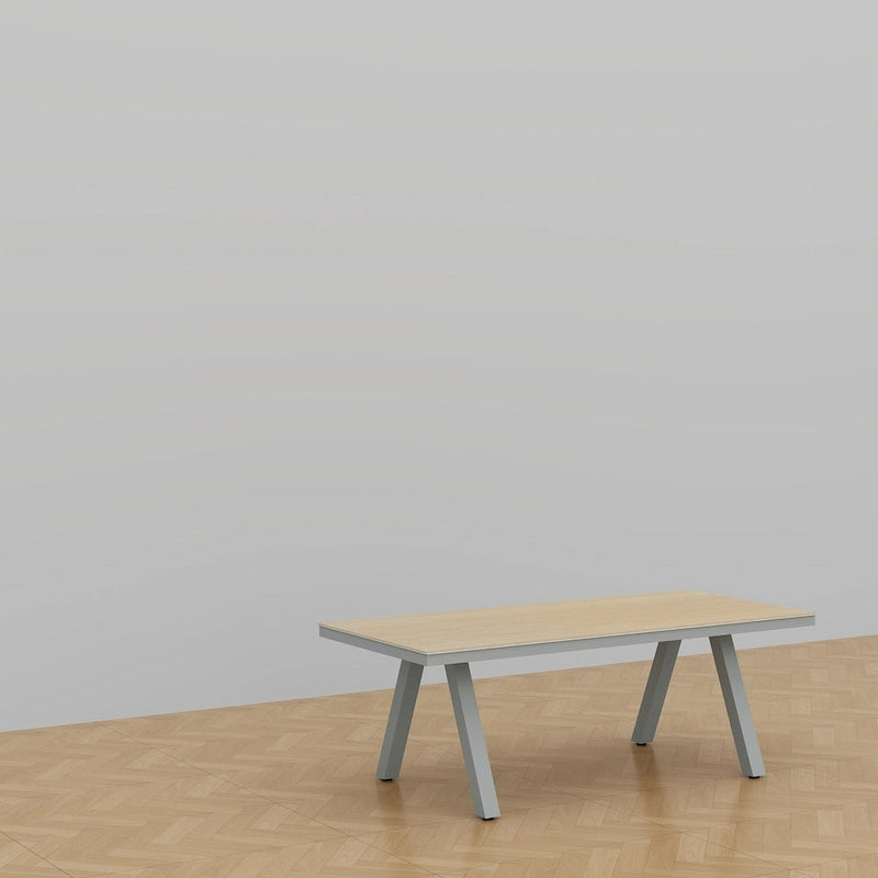 Outdoor Dining Table with Wood Grain Top and Gray Legs Weather-Resistant Patio Table