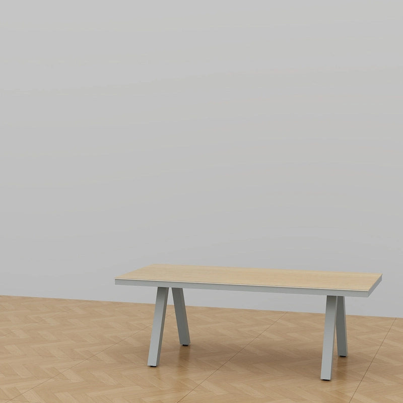 Outdoor Dining Table with Wood Grain Top and Gray Legs Weather-Resistant Patio Table