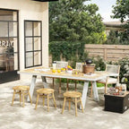 Outdoor Dining Table with Wood Grain Top and Gray Legs Weather-Resistant Patio Table