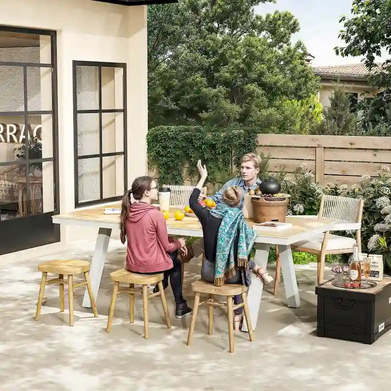 Outdoor Dining Table with Wood Grain Top and Gray Legs Weather-Resistant Patio Table