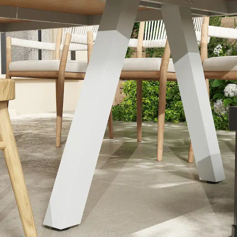 Outdoor Dining Table with Wood Grain Top and Gray Legs Weather-Resistant Patio Table