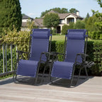 Outdoor Zero Cravity Folding Chair Set of 2 with Pillow & Cup Holder for Pool Beach, Navy Blue