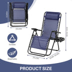 Outdoor Zero Cravity Folding Chair Set of 2 with Pillow & Cup Holder for Pool Beach, Navy Blue