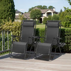 Outdoor Zero Cravity Folding Chair Set of 2 with Pillow & Cup Holder for Pool Beach, Navy Blue