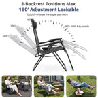 Outdoor Zero Cravity Folding Chair Set of 2 with Pillow & Cup Holder for Pool Beach, Navy Blue