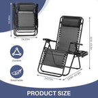 Outdoor Zero Cravity Folding Chair Set of 2 with Pillow & Cup Holder for Pool Beach, Navy Blue