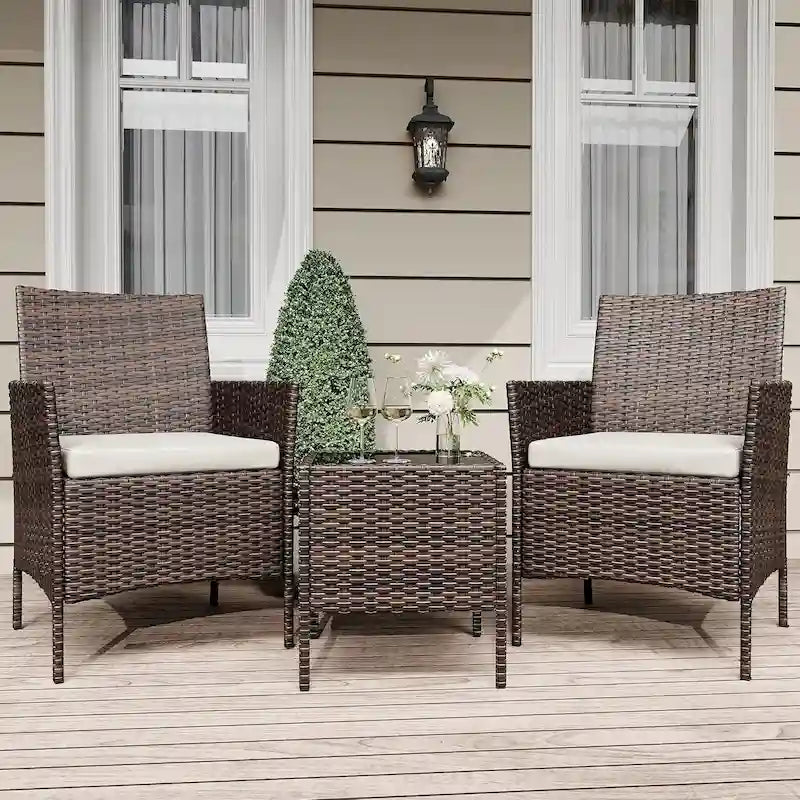 3-Piece Patio Furniture Set with Rattan Wicker Chairs and Coffee Table for Garden