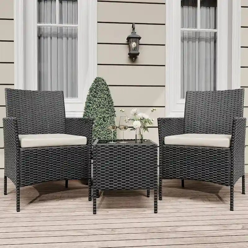 3-Piece Patio Furniture Set with Rattan Wicker Chairs and Coffee Table for Garden
