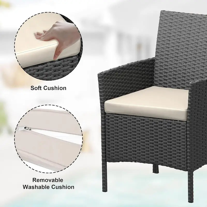 3-Piece Patio Furniture Set with Rattan Wicker Chairs and Coffee Table for Garden