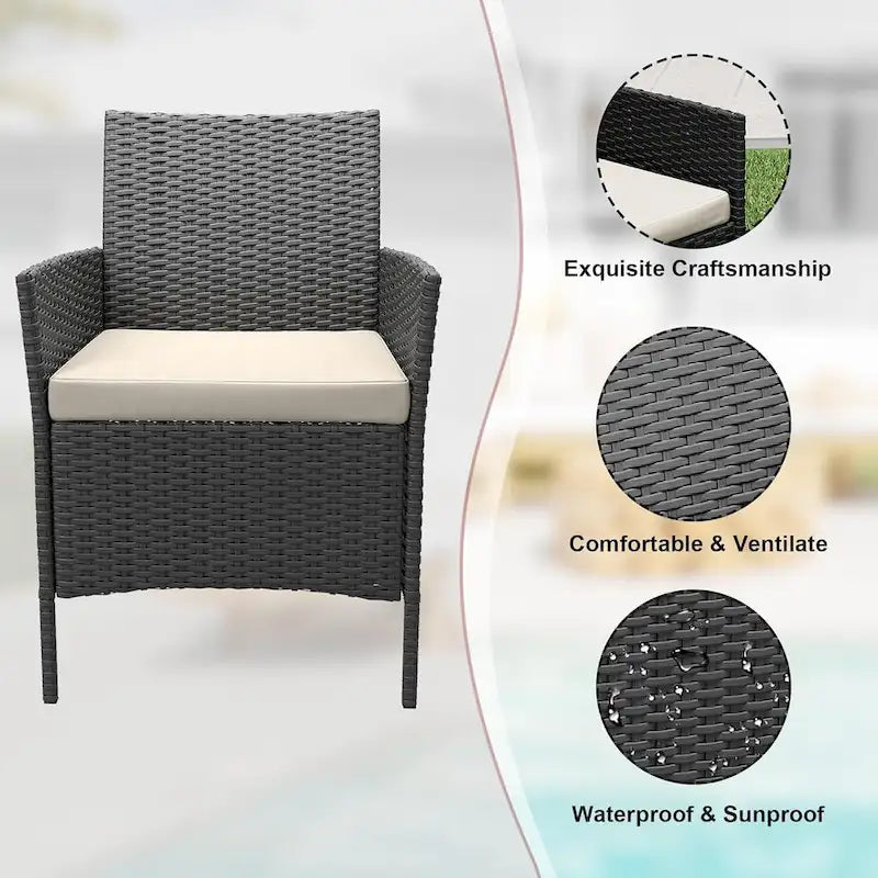 3-Piece Patio Furniture Set with Rattan Wicker Chairs and Coffee Table for Garden