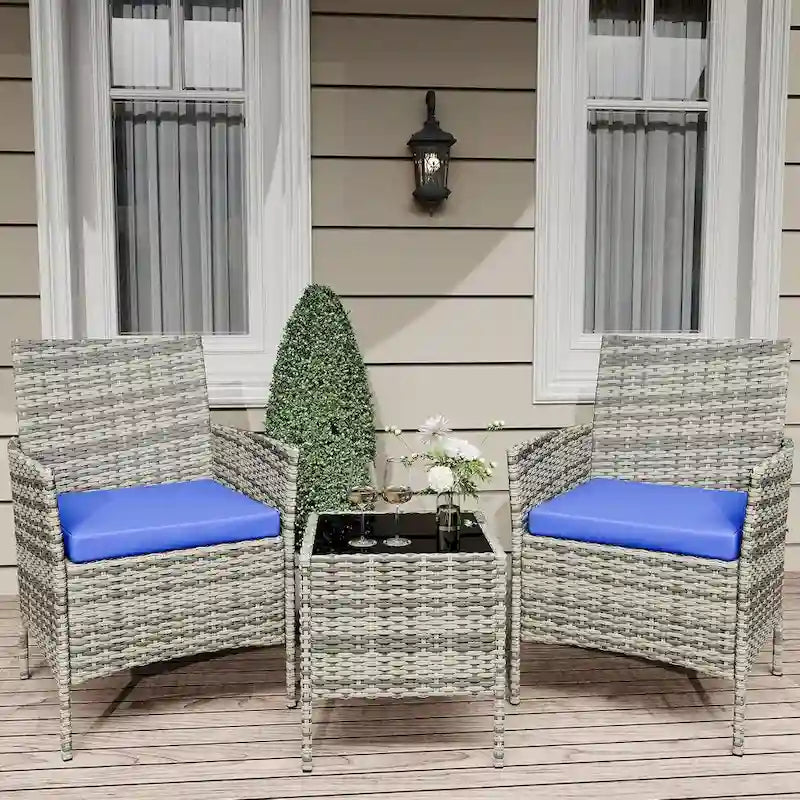 3-Piece Patio Furniture Set with Rattan Wicker Chairs and Coffee Table for Garden