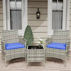 3-Piece Patio Furniture Set with Rattan Wicker Chairs and Coffee Table for Garden