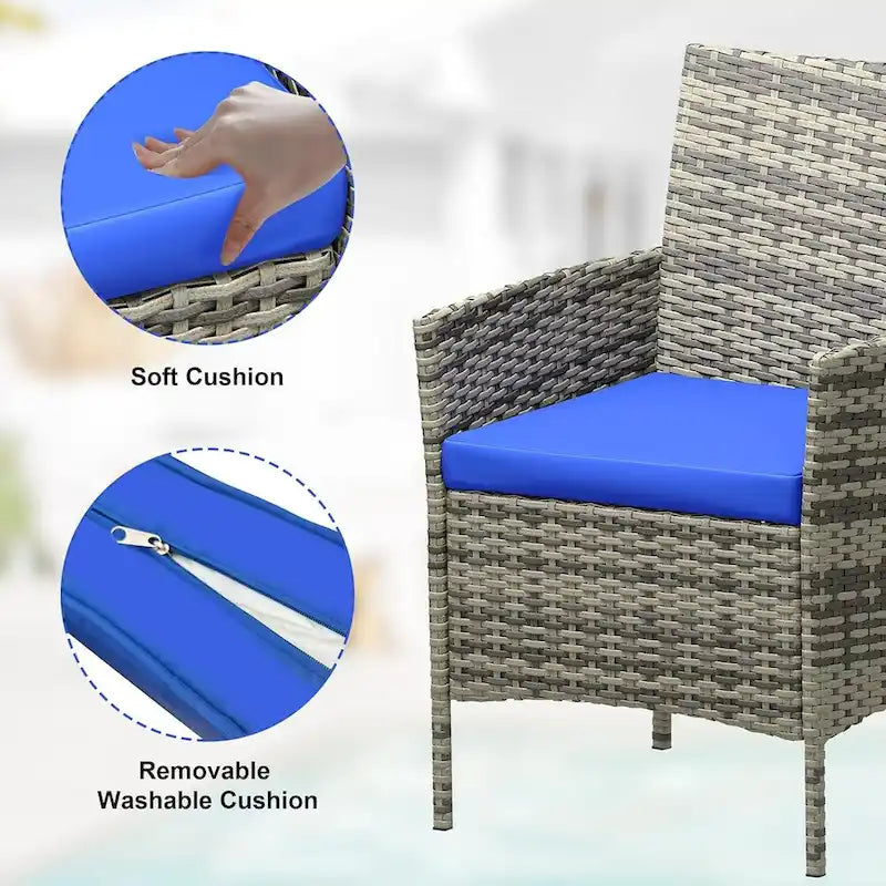 3-Piece Patio Furniture Set with Rattan Wicker Chairs and Coffee Table for Garden