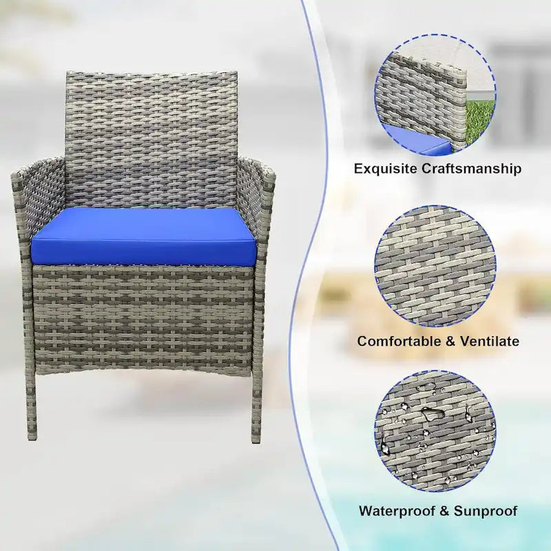 3-Piece Patio Furniture Set with Rattan Wicker Chairs and Coffee Table for Garden