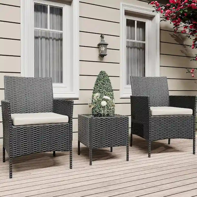 3-Piece Patio Furniture Set with Rattan Wicker Chairs and Coffee Table for Garden