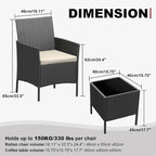 3-Piece Patio Furniture Set with Rattan Wicker Chairs and Coffee Table for Garden