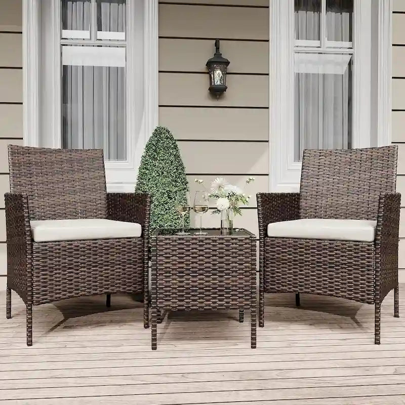 3-Piece Patio Furniture Set with Rattan Wicker Chairs and Coffee Table for Garden