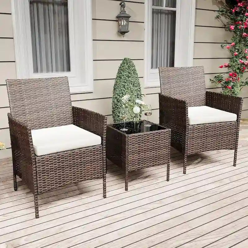 3-Piece Patio Furniture Set with Rattan Wicker Chairs and Coffee Table for Garden