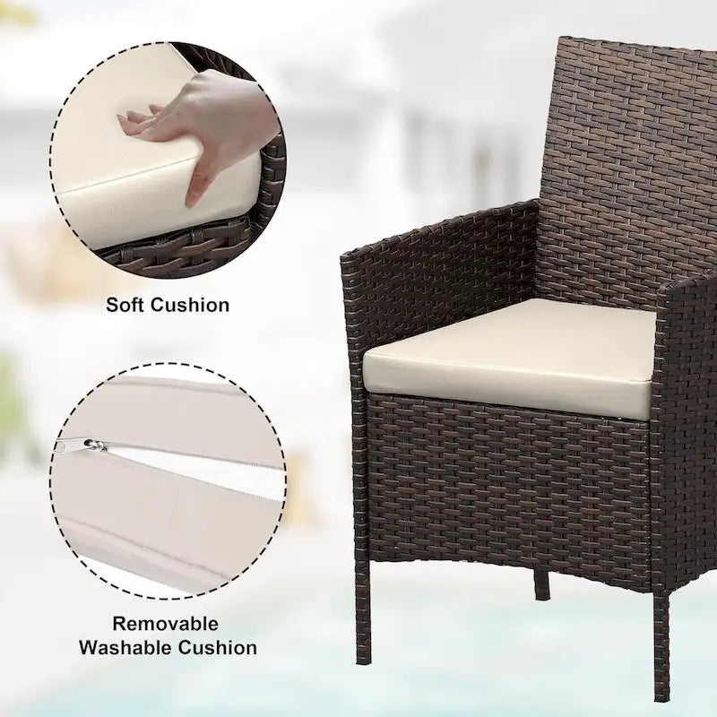 3-Piece Patio Furniture Set with Rattan Wicker Chairs and Coffee Table for Garden
