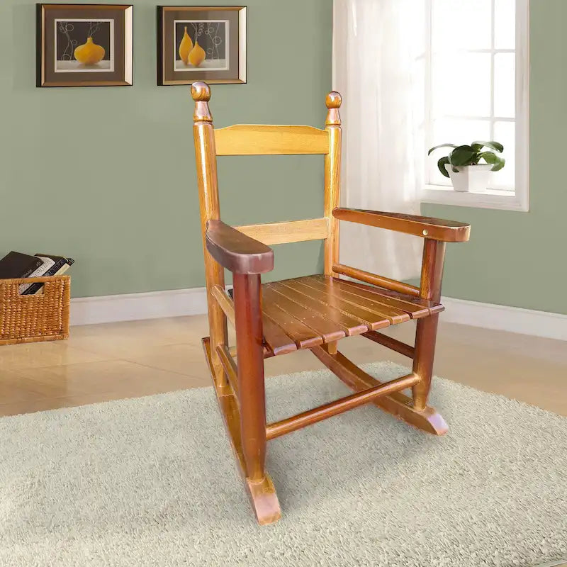 Durable Child's Wood Porch Rocker, Outdoor Rocking Chair, Indoor or Outdoor Suitable for 3-7 Years Old