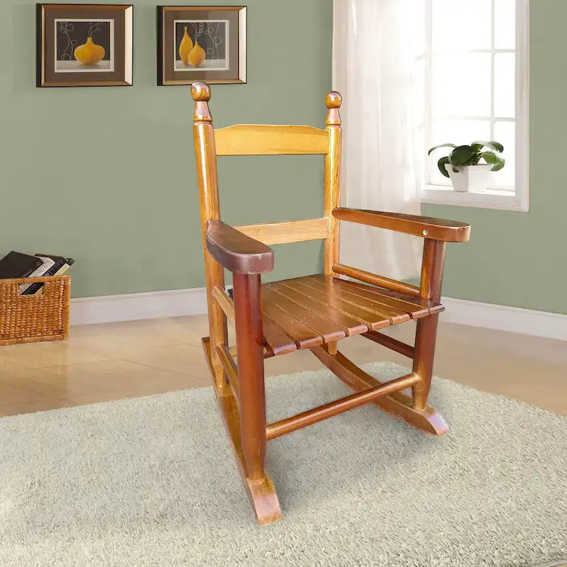 Durable Child's Wood Porch Rocker, Outdoor Rocking Chair, Indoor or Outdoor Suitable for 3-7 Years Old
