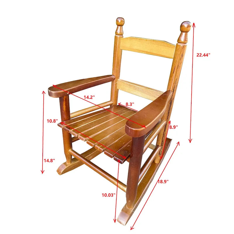 Durable Child's Wood Porch Rocker, Outdoor Rocking Chair, Indoor or Outdoor Suitable for 3-7 Years Old