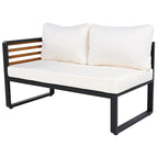 4 Pieces Outdoor Patio Conservation Set, Metal and Wood Frame Sectional L-shaped Sofa with Soft Cushion and a Coffee Tables
