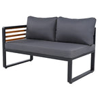4 Pieces Outdoor Patio Conservation Set, Metal and Wood Frame Sectional L-shaped Sofa with Soft Cushion and a Coffee Tables