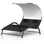 Double Patio Chaise Lounge with Canopy for Poolside - N/A
