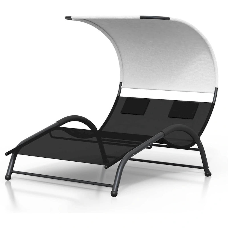Double Patio Chaise Lounge with Canopy for Poolside - N/A