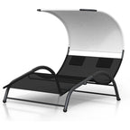 Double Patio Chaise Lounge with Canopy for Poolside - N/A