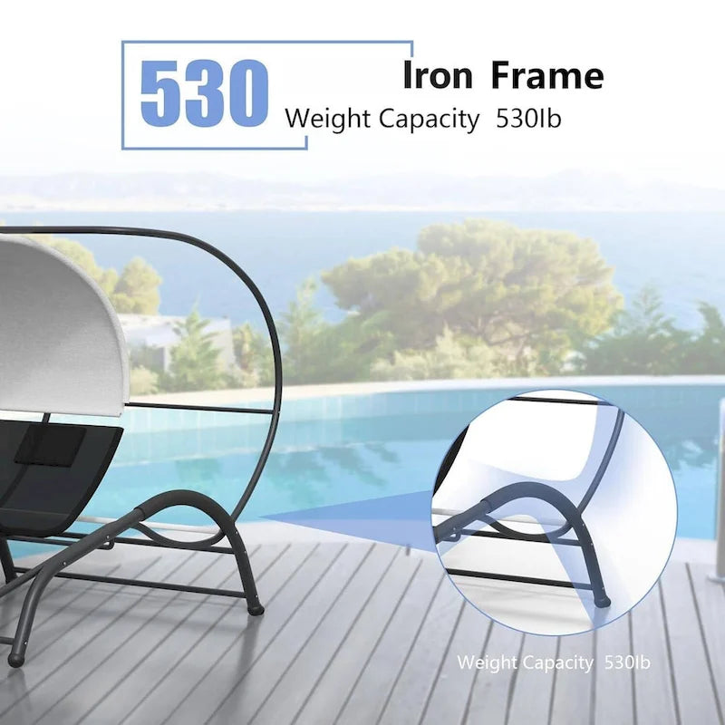 Double Patio Chaise Lounge with Canopy for Poolside - N/A