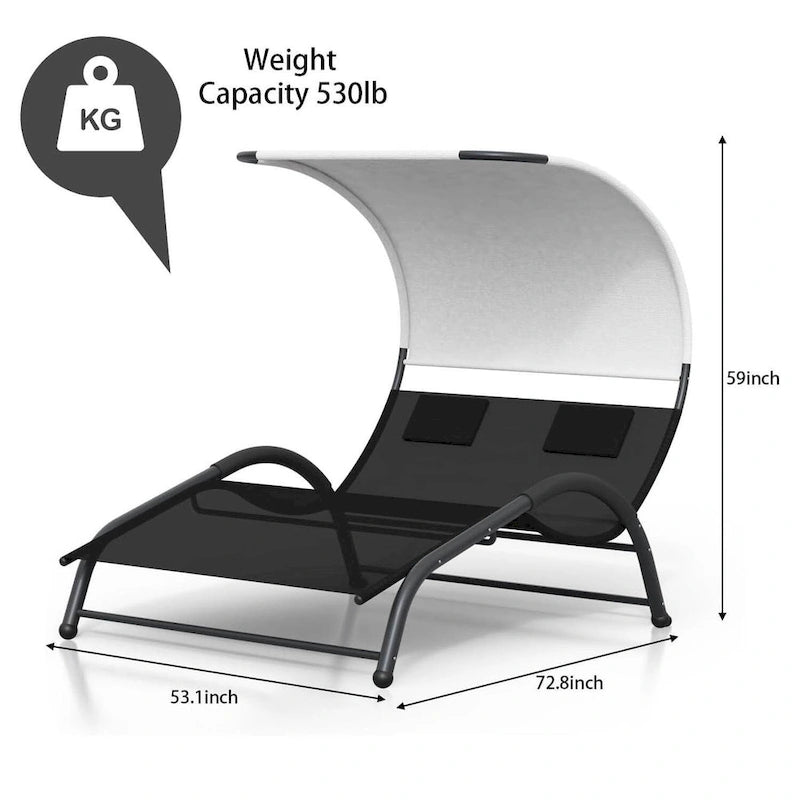 Double Patio Chaise Lounge with Canopy for Poolside - N/A