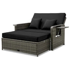 Patio Wicker Daybed Set Reclining Loveseat Sofa w/ Ottoman Side Tray