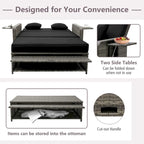 Patio Wicker Daybed Set Reclining Loveseat Sofa w/ Ottoman Side Tray