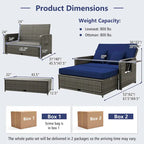 Patio Wicker Daybed Set Reclining Loveseat Sofa w/ Ottoman Side Tray