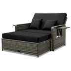 Patio Wicker Daybed Set Reclining Loveseat Sofa w/ Ottoman Side Tray